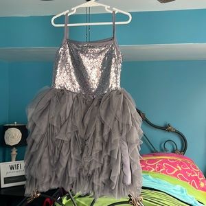 Silver gray fluffy tutu dress with sequins
